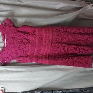 Adrianna Papell vintage lace dress size 8P. Reddish Purple. Inner slip liner.